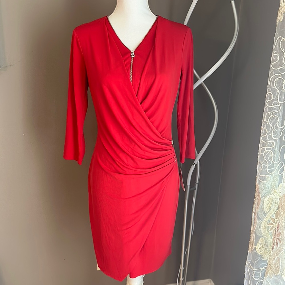 International concepts women holiday red zip detail midi dress size 4